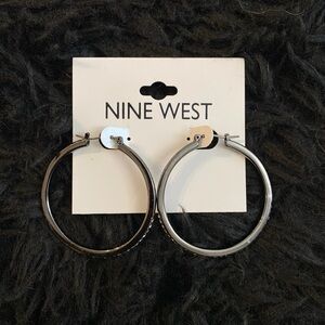Nine West Gun Black With Rhinestone Hoop Earrings NWT